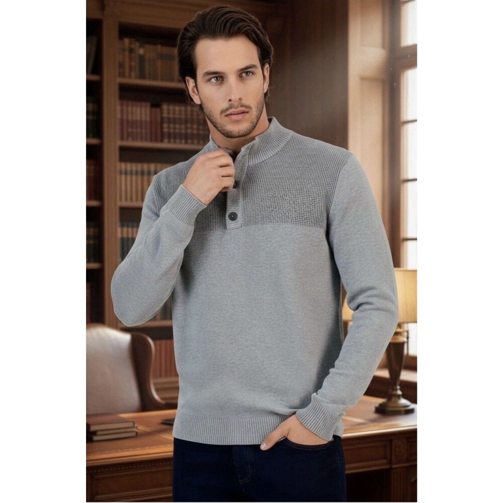 $65 Club Room Men's Gray Mock Neck Long Sleeve Cotton Sweater Size Medium